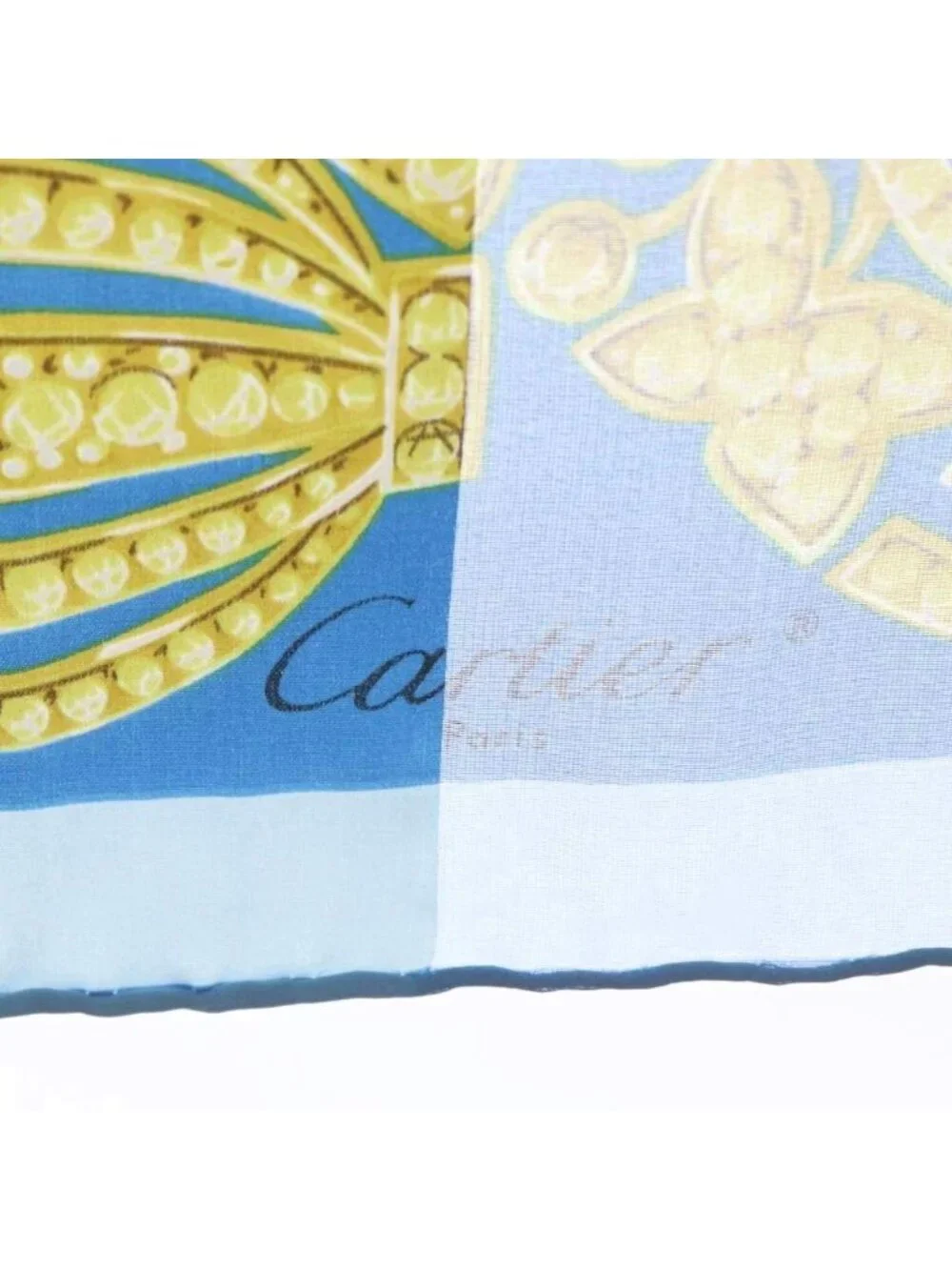 Cartier Scarf Dragonfly Butterfly Logo Silk Blue